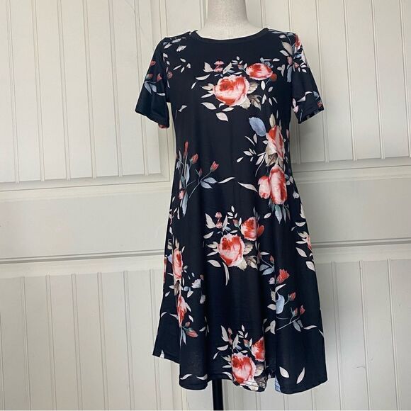 Women’s MEDIUM - Black Floral Dress - Baby Doll Style - Picture 1 of 13